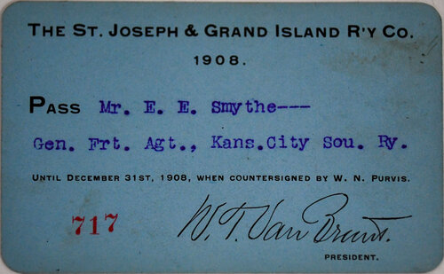 ST JOSEPH & GRAND ISLAND RY CO PASS  
