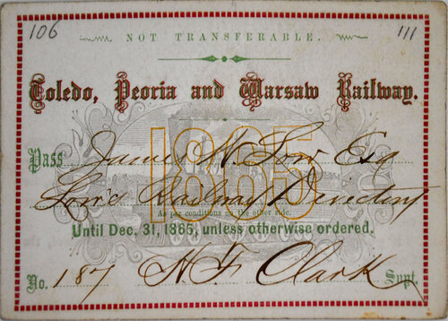 TOLEDO PEORIA & WARSAW RAILWAY PASS  
