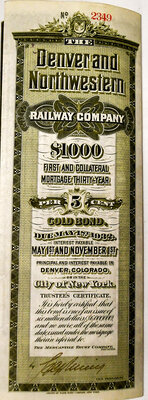 DENVER & NORTHWESTERN RAILWAY COMPANY STOCK GOLD BOND  
