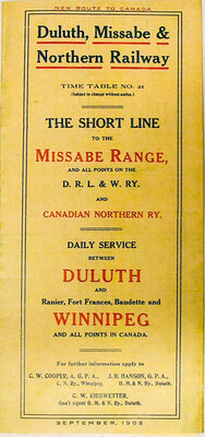 DULUTH MISSABE & NORTHERN RY TIMETABLE  
