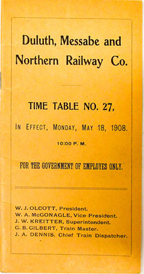 DULUTH MESSABE AND NORTHERN RY CO TIMETABLE  