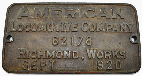 C&O Ry BUILDERS PLATE