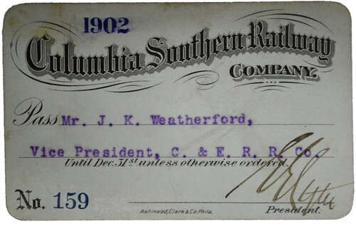 COLUMBIA SOUTHERN RAILWAY CO PASS