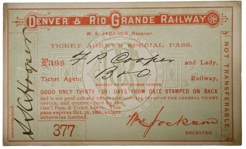 DENVER & RIO GRANDE RAILWAY PASS