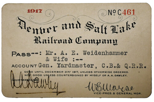 DENVER & SALT LAKE RAILROAD COMPANY PASS