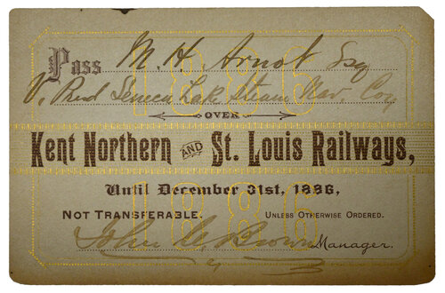 KENT NORTHERN & ST LOUIS RAILWAYS PASS