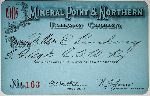 MINERAL POINT & NORTHERN RAILWAY CO PASS