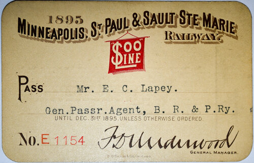 MINNEAPOLIS ST PAUL & SAULT STE MARIE RAILWAY PASS