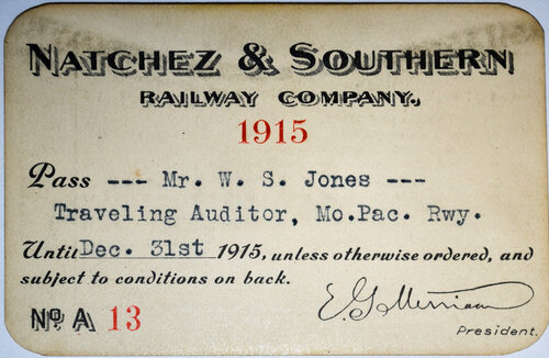 NATCHEZ & SOUTHERN RAILWAY CO PASS