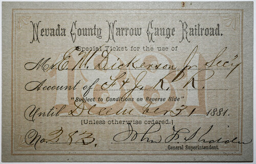 NEVADA COUNTY NARROW GAUGE RR PASS