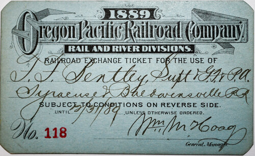 OREGON PACIFIC RAILROAD COMPANY PASS
