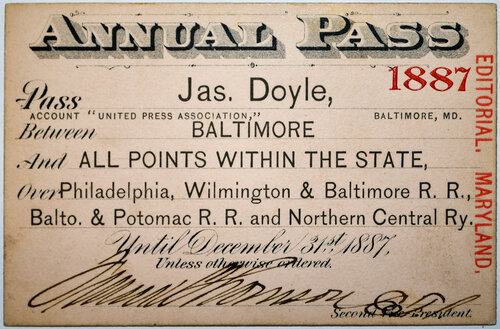 PHILADELPHIA WILMINGTON & BALTIMORE RR PASS