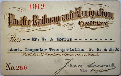 PACIFIC RAILWAY AND NAVIGATION COMPANY PASS