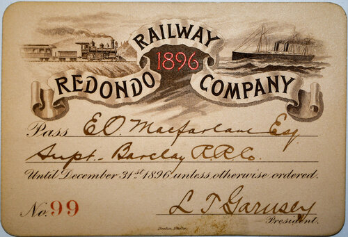 REDONDO RAILWAY COMPANY PASS