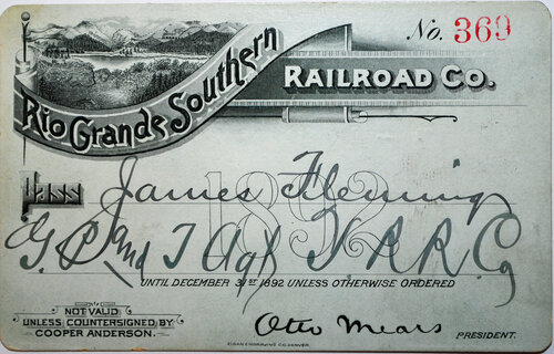 RIO GRANDE SOUTHERN RAILROAD CO PASS