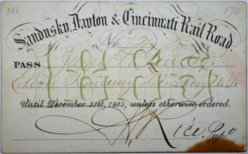 SANDUSKY DAYTON & CINCINNATI RAILROAD PASS