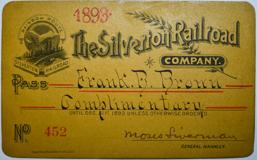 SILVERTON RAILROAD COMPANY PASS