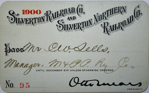 SILVERTON RAILROAD CO AND SILVERTON NORTHERN RAILROAD CO PASS