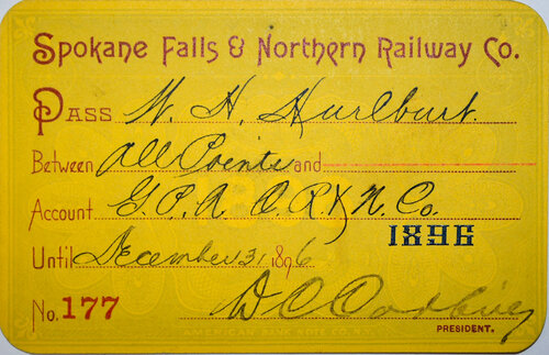 SPOKANE FALLS & NORTHERN RAILWAY CO PASS