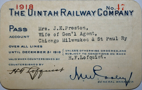 UINTAH RAILWAY COMPANY PASS