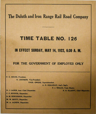 DULUTH & IRON RANGE EMPLOYEE TIMETABLE