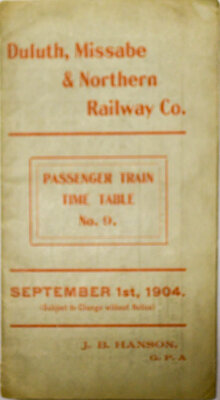 DULUTH MISSABE & NORTHERN RAILWAY CO TIMETABLE