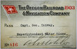 OREGON RAILROAD & NAVIGATION COMPANY PASS