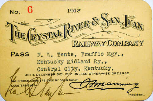 CRYSTAL RIVER & SAN JUAN RY CO PASS