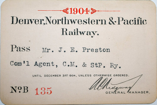 DENVER NORTHWESTERN & PACIFIC RY PASS