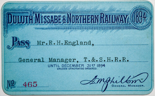 DULUTH MISSABE & NORTHERN RY PASS