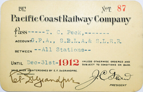 PACIFIC COAST RY CO PASS