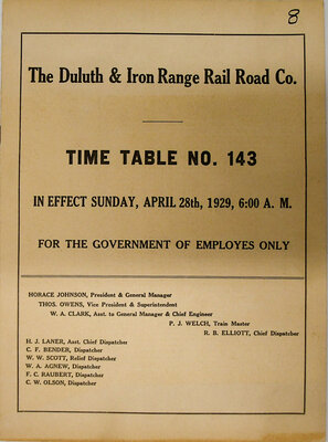 DULUTH & IRON RANGE TIMETABLE