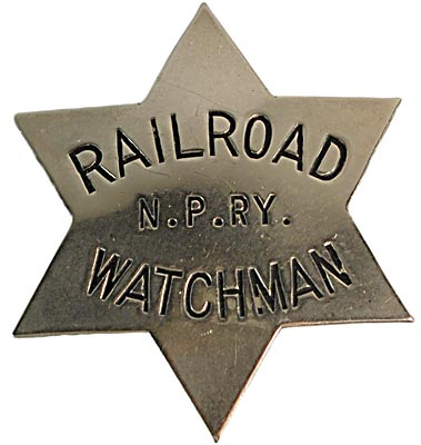 NPRY RAILROAD WATCHMAN BADGE