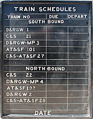 AT&SF, C&S & D&RGW SCHEDULE BOARD