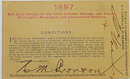 CHICAGO & NORTH-WESTERN RAILWAY PASS