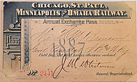 CHICAGO ST PAUL MINNEAPOLIS & OMAHA RAILWAY PASS