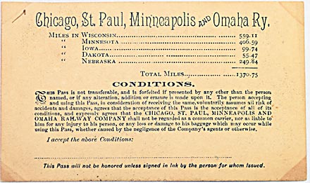 CHICAGO ST PAUL MINNEAPOLIS & OMAHA RAILWAY PASS