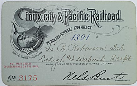 SIOUX CITY & PACIFIC RAILROAD PASS