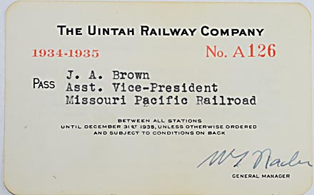 UINTAH RAILWAY COMPANY PASS